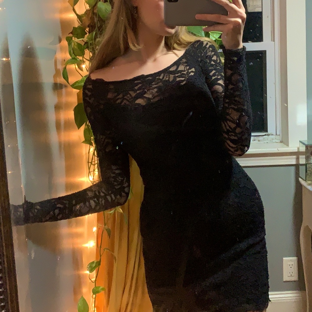 all black lace body con dress